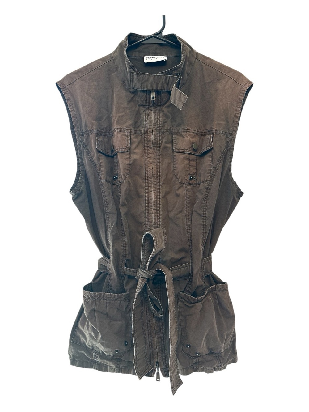 Vintage Y2K Frank Walder Brown Utility Vest with Tie Waist Size 16 (small hole)